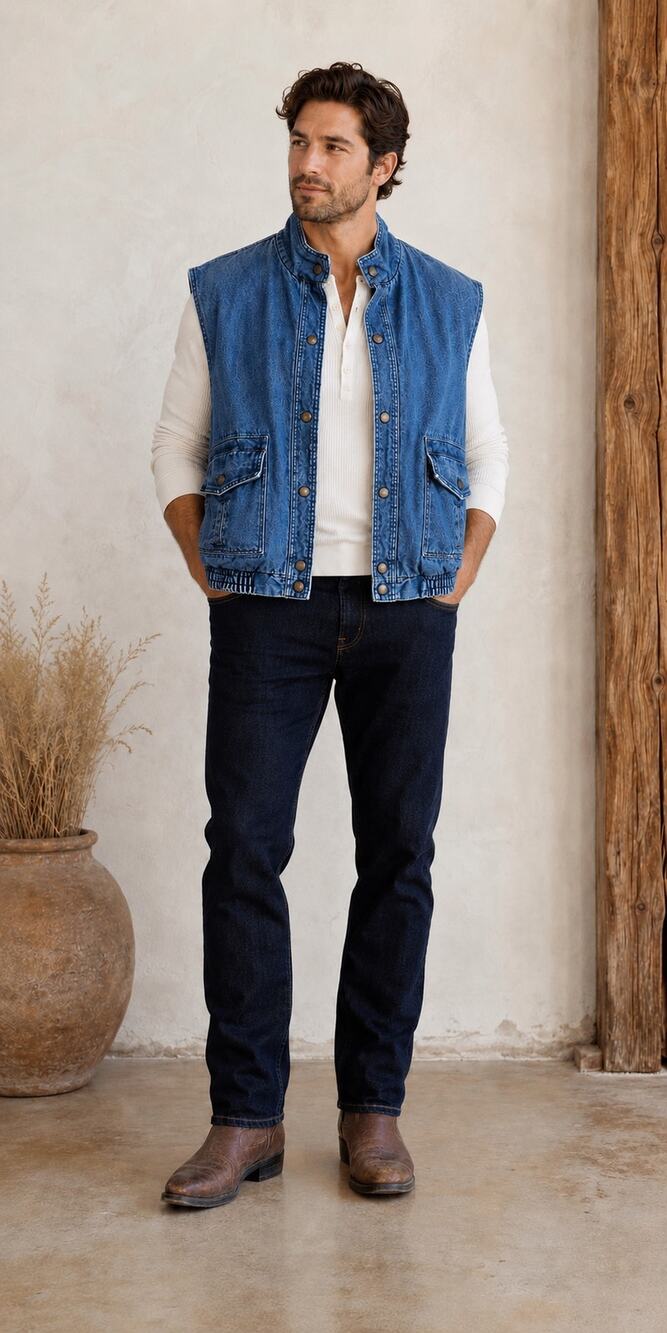 Denim Utility Vest Medium Wash Snap Front Cargo Pockets 90s Unisex M Vintage
